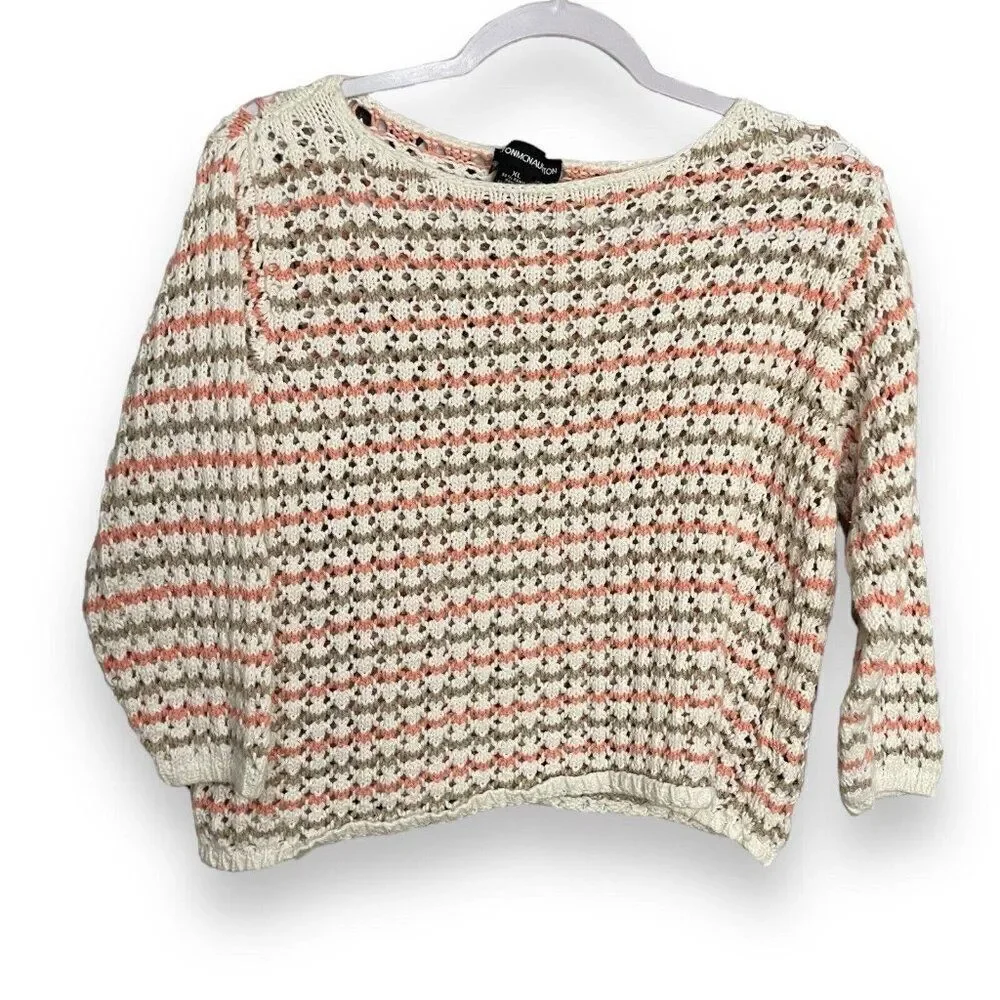 Norton McNaughton Open Crochet Knit Sweater Women's XL Multicolor Cropped Boho - Picture 1 of 9